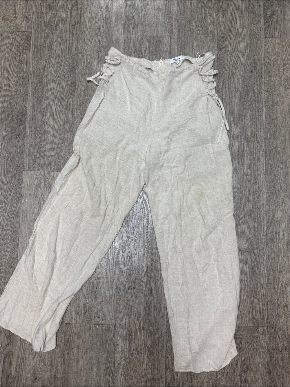 Edit by nine Light Cream Wide-Leg Linen Pants with Side Tie detail Sz small